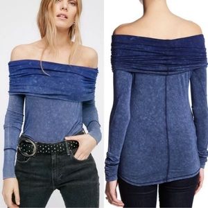 Free People Blue Cosmo Cowl Neck Long Sleeve Tee Size Medium